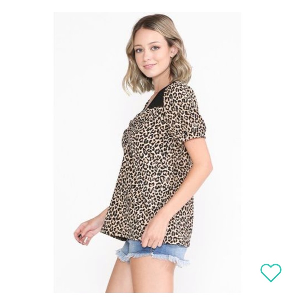 New!  Cute leopard print top!  Size small-large. Short sleeve top. - Picture 2 of 3